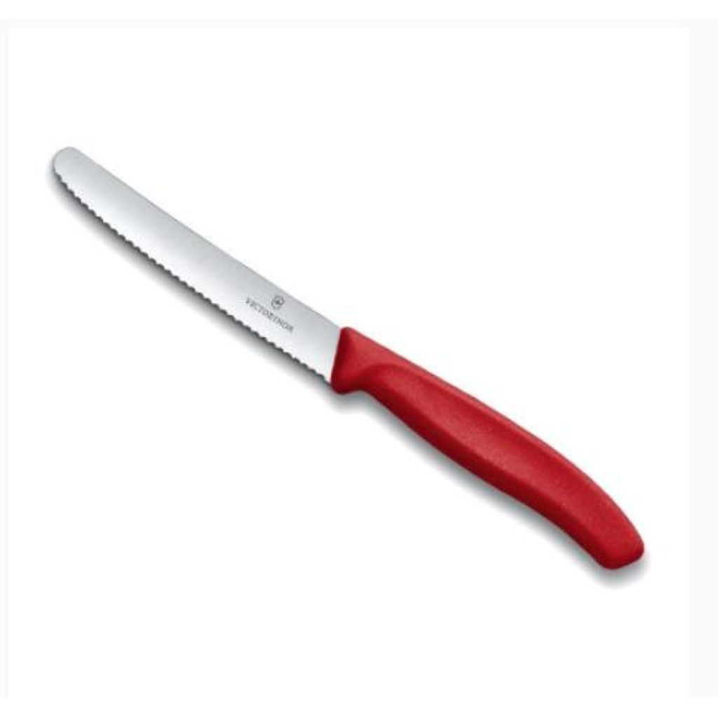 Couteau à tomate lame dentelée 11 cm rouge - Visuel 0